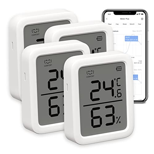 SwitchBot Innen Thermometer Hygrometer 4 Stück, Innentemperatur-Feuchtigkeitssensor mit intelligenter Warnung und 68-Tage-Datenspeicherung, Bluetooth-Raumthermometer für Baby, Zuhause, Garage von SwitchBot