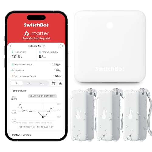 SwitchBot WLAN Hygrometer Thermometer Innen Außen 3 Pack with Hub Mini, IP65 Wasserdichter Temperatur- und Feuchtigkeitssensor mit App Benachrichtigung und kostenlose Datenspeicherung SwitchBot WLAN Hygrometer Thermometer Innen Außen 3 Pack with Hub Mini, IP65 Wasserdichter Temperatur- und Feuchtigkeitssensor mit App Benachrichtigung und kostenlose Datenspeicherung von SwitchBot
