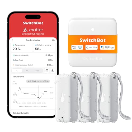 SwitchBot WLAN Hygrometer Thermometer Innen Außen 3 Pack with Hub Mini Matter, IP65 Wasserdichter Temperatur- und Feuchtigkeitssensor mit App Benachrichtigung und kostenlose Datenspeicherung SwitchBot WLAN Hygrometer Thermometer Innen Außen 3 Pack with Hub Mini Matter, IP65 Wasserdichter Temperatur- und Feuchtigkeitssensor mit App Benachrichtigung und kostenlose Datenspeicherung von SwitchBot
