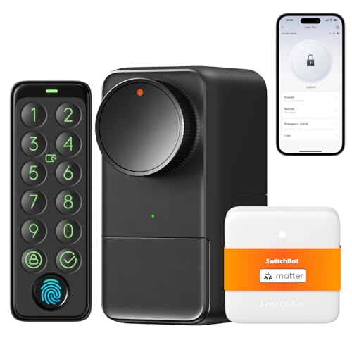 SwitchBot WLAN Smart Lock Pro mit Touchscreen-Tastatur, Türriegelschlösser, Smartes Türschloss, Elektronisches Türschloss, Türöffner per App, Fingerprint, Code, Alexa, Google, unterstützt Matter von SwitchBot