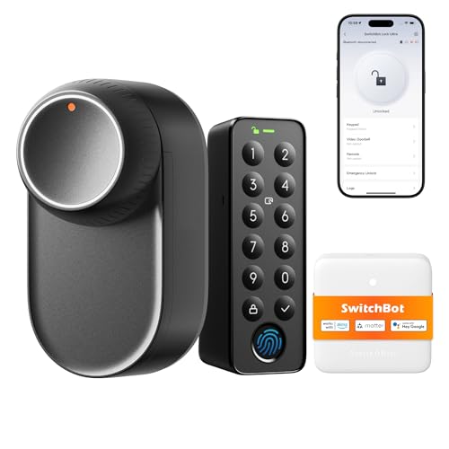 SwitchBot WLAN Smart Lock Ultra mit Fingerabdruck-Entsperrung, Elektronisches Türschloss mit Aufladbarem Akku, Türöffner per Fingerprint, Passcode, Smartphone, Alexa, Google, unterstützt Matter von SwitchBot