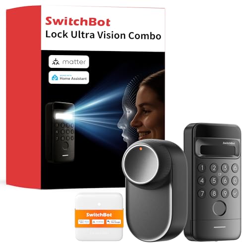 SwitchBot WLAN Smart Lock Ultra mit Keypad Vision, 3D-Gesichts-/Fingerabdruckerkennung, Elektronisches Türschloss mit Aufladbarem Akku, Öffnen per Gesicht, Fingerprint, Code, Alexa, unterstützt Matter von SwitchBot