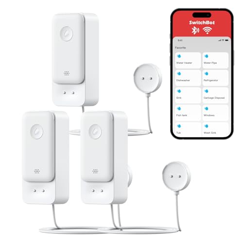 SwitchBot WLAN Wassermelder kein Hub erforderlich(nur 2.4G), Smart Wassersensor 100dB Einstellbarer Alarm & App-Benachrichtigung, IP67 wasserdicht, Wasserleck-Detektor für Zuhause mit 1m Sensorkabel von SwitchBot