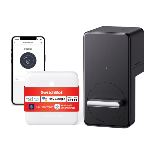 SwitchBot WiFi Smart Lock & Hub Mini Kit, intelligentes für das Öffnen, Schließen der Tür per App, Alexa und Google Assistant, nachrüstbares elektronisches Türschloss von SwitchBot