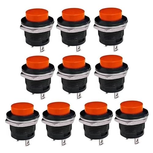 Switian 10 Stück Momentantaster SPST 16mm - Druckknopfschalter für Industriesteuerung (6A/125V AC, 3A/250V) mit 13mm Knopfdurchmesser (Rot) von Switian