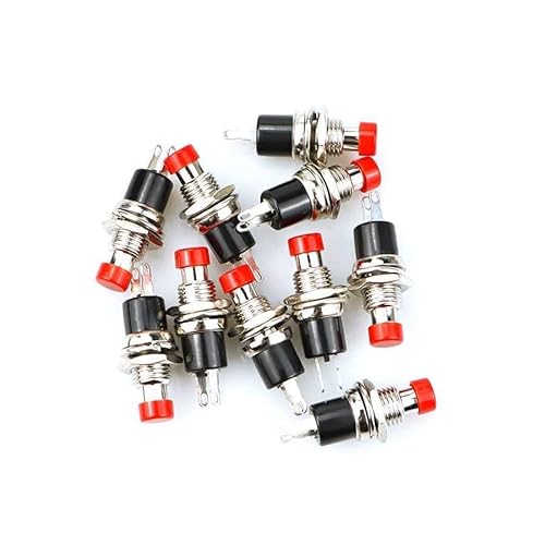 Switian 10 Stück Mini-Drucktaster SPST Momentan-Schalter 220V/2A - Rot Industriestandard Schaltknopf mit 6.8mm Gewinde für Elektroinstallation, Werkstatt & Modifikation von Switian