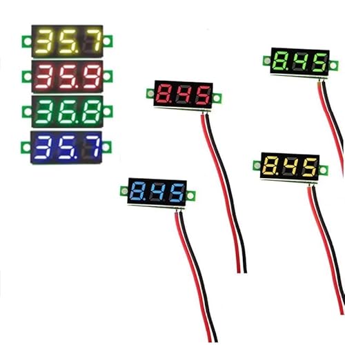 Switian 4 Pcs Mini Digital Voltmeter DC 0,28 Zoll LED-Anzeige, Messbereich DC 2,5V-30V Zwei-Draht Spannungsprüfer, 4 Farben: Rot/Gelb/Grün/Blau von Switian