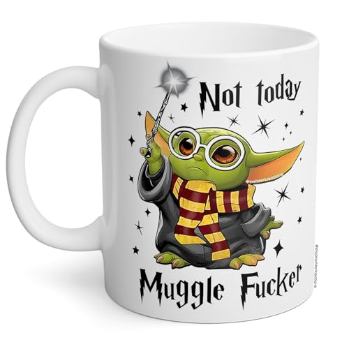 Switzer Kreations BabyYoda Wizard Gift for Wizarding Fans, Not Today Mugglefucker, Lustige Kaffeetasse, Weihnachten Geburtstag Geschenk für Harry-Fans Männer Frauen – Keramik (325 ml Rotgold-Team) von Switzer Kreations