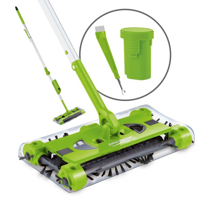 Swivel Sweeper Akkubesen G2 kabellos und wiederaufladbar limegreen 7,2V 15W, 360° Rotation Ellenbogengelenk Besen Schmutz sammelt sich im Behälter von Swivel Sweeper