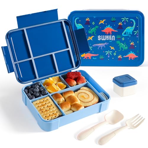 Brotdose Kinder Mit 6 Fächern,SWKIEN 1300ml Bento Box Kinder Auslaufsicher,Jausenbox mit Besteck(Löffel & Gabel),Lunchbox Kinder SpüLmaschinen & Mikrowellenfest,Brotbox für Kindergarten & Schule von Swkien