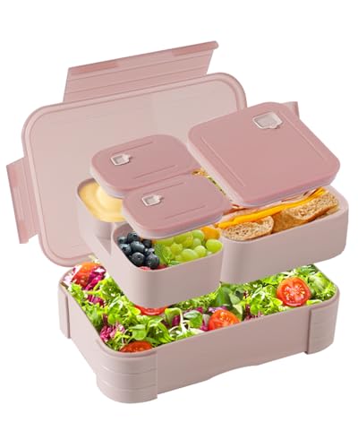 Swkien Brotdose mit Fächern - 1100ml Lunchbox Kinder - Auslaufsichere Brotdose Kinder mit Fächern - 3 in 1 Bento Box Brotbox Schule - Stapelbar Snackbox mit Deckel Jausenbox BPA Frei von Swkien
