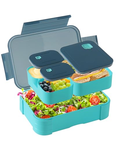 Swkien Brotdose mit Fächern - 1100ml Lunchbox Kinder - Auslaufsichere Brotdose Kinder mit Fächern - 3 in 1 Bento Box Brotbox Schule - Stapelbar Snackbox mit Deckel Jausenbox BPA Frei von Swkien