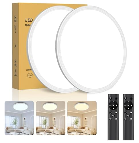 2 Stücke Deckenlampe LED Ultradünne Deckenleuchte mit Fernbedienung Dimmbar (3000K-6500K), 24W 2800LM, IP44 | Ø30cm (2,4cm) | Küchenlampe, Deckenleuchten Für Wohnzimmer, Schlafzimmer, Badezimmer Weiß von Swoieltr