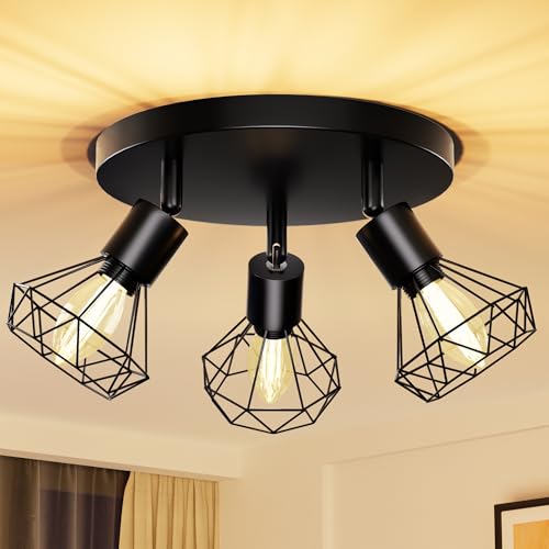 Deckenlampe LED Deckenleuchte 350° LED Deckenspots Lamp E14 3 Flammig Deckenstrahler Schwenkbar Schwarz Lampen Küchenlampe Wohnzimmer, Flurlampe Hanging Ceiling Modern für Küche, Flur,Schlafzimmer von Swoieltr