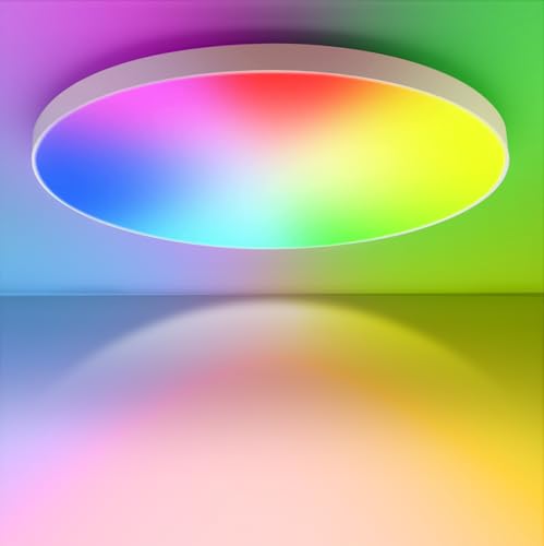 Deckenlampe LED Deckenleuchte Dimmbar 24W RGB+CCT Farbwechsel 2400LM Deckenlampe mit Fernbedienung 3000K-6500K Rund Flach Ø28cm Panel Deckenbeleuchtung für kinderzimmer Wohnzimmer Schlafzimmer Deckenlampe LED Deckenleuchte Dimmbar 24W RGB+CCT Farbwechsel 2400LM Deckenlampe mit Fernbedienung 3000K-6500K Rund Flach Ø28cm Panel Deckenbeleuchtung für kinderzimmer Wohnzimmer Schlafzimmer von Swoieltr