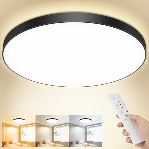 Deckenlampe LED Deckenleuchte Flach Dimmbar mit Fernbedienung, Ø28cm 3000K~6500K, 24W, 2000LM, IP44 Wasserfest Deckenleuchten Rund, Küchenlampe LED Lampen Decke für Schlafzimmer/Bad -Schwarzer Rand Deckenlampe LED Deckenleuchte Flach Dimmbar mit Fernbedienung, Ø28cm 3000K~6500K, 24W, 2000LM, IP44 Wasserfest Deckenleuchten Rund, Küchenlampe LED Lampen Decke für Schlafzimmer/Bad -Schwarzer Rand von Swoieltr