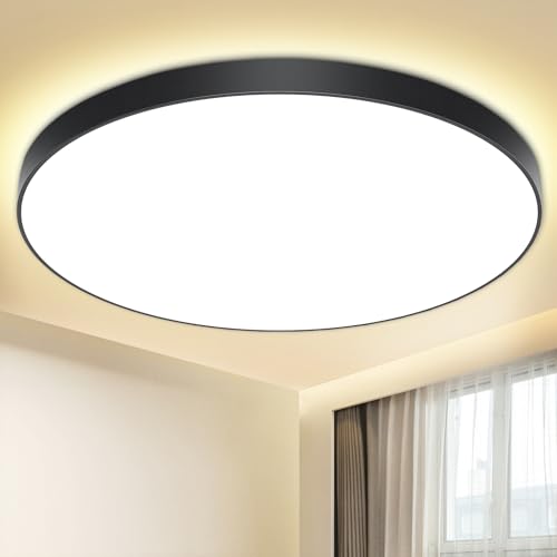 Deckenlampe LED Deckenleuchte Flach Ø28cm 24W,4000K, LED Lampen 2000LM, IP44 Wasserfest Rund Wohnzimmerlampe Decke Schlafzimmer Modern Schlicht Ultra Dünn für Badezimmer/Balkon/Keller-Schwarzer Rand von Swoieltr