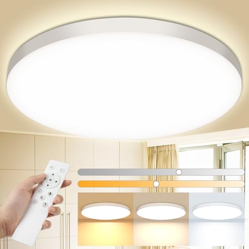 Deckenlampe LED Deckenleuchte Lampe Flach Dimmbar mit Fernbedienung, Ø28cm 3000K~6500K,24W,2000LM,IP44 Wasserfest Deckenleuchten Rund, Küchenlampe LED Lampen Decke für Balkon/Schlafzimmer/Wohnzimmer Deckenlampe LED Deckenleuchte Lampe Flach Dimmbar mit Fernbedienung, Ø28cm 3000K~6500K,24W,2000LM,IP44 Wasserfest Deckenleuchten Rund, Küchenlampe LED Lampen Decke für Balkon/Schlafzimmer/Wohnzimmer von Swoieltr