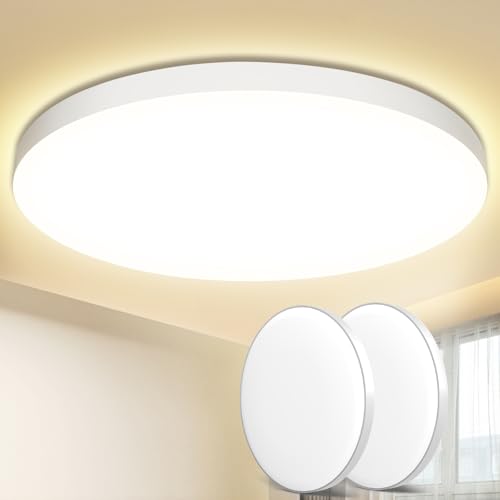 Deckenlampe LED deckenleuchte Flach Ø28cm 2Stück 24W,3000K,LED Lampen 2000LM, IP44 Wasserfest Rund Wohnzimmerlampe Decke Schlafzimmer Modern Schlicht Ultra Dünn für Badezimmer/Wohnzimmer/Balkon/Keller von Swoieltr