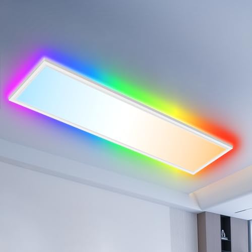 Deckenlampe Led Deckenleuchte Dimmbar Flach - 100x25CM RGB Backlight LED Panel Lampe Decke mit Fernbedienung Timer 3000K-6500K 30W 2543LM für Wohnzimmer Badezimmer küche Schlafzimmer Tageslichtlampe Deckenlampe Led Deckenleuchte Dimmbar Flach - 100x25CM RGB Backlight LED Panel Lampe Decke mit Fernbedienung Timer 3000K-6500K 30W 2543LM für Wohnzimmer Badezimmer küche Schlafzimmer Tageslichtlampe von Swoieltr