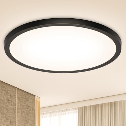 Deckenlampe Schwarz LED Deckenleuchte Flach, Lampe Decke Badlampe IP44 18W Warmweiß 3000K 1600LM Modern Küchenlampe für Wohnzimmer Schlafzimmer Badezimmer Balkon Bad Flur Keller Küche Ø22,3 H2,15cm von Swoieltr