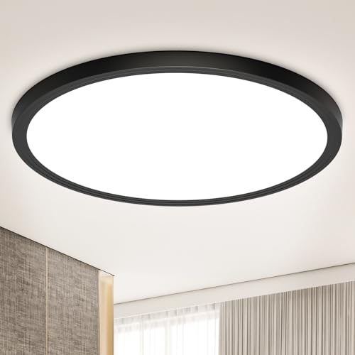 Deckenlampe Schwarz LED Deckenleuchte Flach, Ø30CM 24W 2400LM Lampe Decke Wohnzimmerlampe IP44 Neutralweiß 4000K Modern Küchenlampe für Wohnzimmer Schlafzimmer Badezimmer Balkon Bad Flur Keller Küche Deckenlampe Schwarz LED Deckenleuchte Flach, Ø30CM 24W 2400LM Lampe Decke Wohnzimmerlampe IP44 Neutralweiß 4000K Modern Küchenlampe für Wohnzimmer Schlafzimmer Badezimmer Balkon Bad Flur Keller Küche von Swoieltr