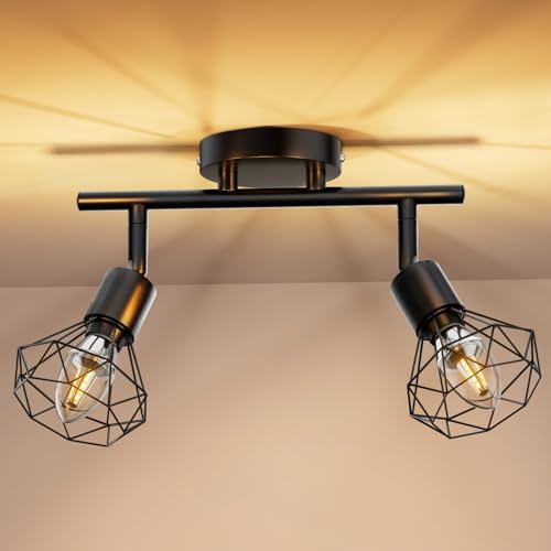 Deckenleuchte LED Deckenlampe 350° LED Deckenstrahler Lamp E14 2 Flammig Deckenspots Schwenkbar Schwarz Lampen Küchenlampe Wohnzimmer, Flurlampe Hanging Ceiling Modern für Küche, Flur,Schlafzimmer von Swoieltr