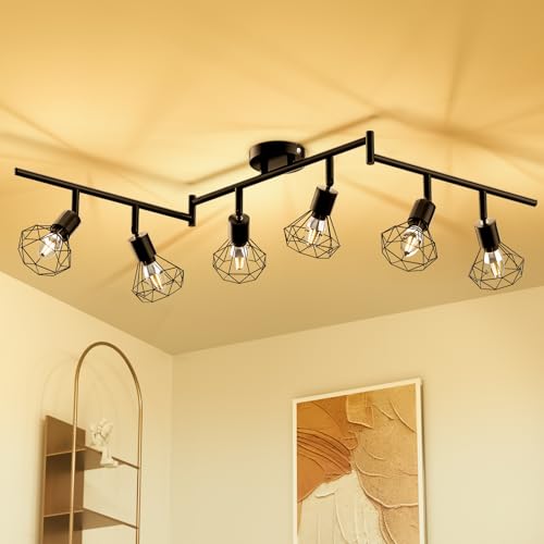 Deckenleuchte LED Deckenlampe 350° LED Deckenstrahler Lamp E14 6 Flammig Deckenspots Schwenkbar Schwarz Lampen Küchenlampe Wohnzimmer, Flurlampe Hanging Ceiling Modern für Küche, Flur,Schlafzimmer von Swoieltr