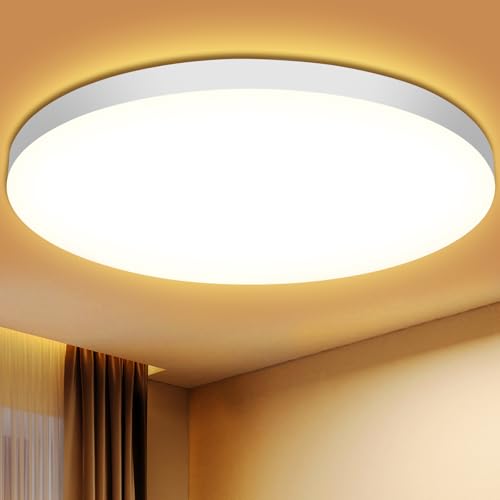 Deckenleuchte LED Deckenlampe Flach Ø28cm 24W,3000K, LED Lampen 2000LM, IP44 Wasserfest Rund Wohnzimmerlampe Decke Schlafzimmer Modern Schlicht Ultra Dünn für Badezimmer/Wohnzimmer/Balkon/Keller/Flur von Swoieltr