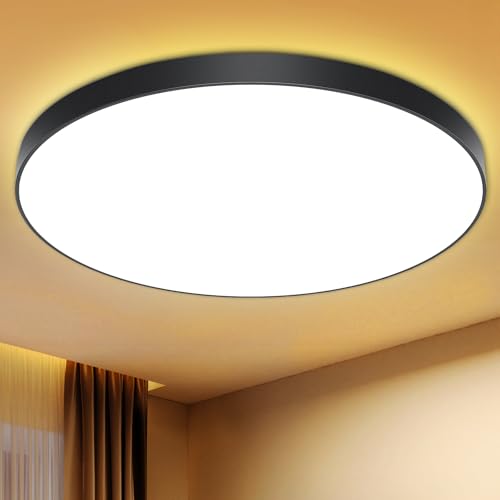 Deckenleuchte LED Deckenlampe Flach Ø28cm 24W,3000K, LED Lampen 2000LM, IP44 Wasserfest Rund Wohnzimmerlampe Decke Schlafzimmer Modern Schlicht Ultra Dünn für Badezimmer//Balkon/Flur-Schwarzer Rand von Swoieltr