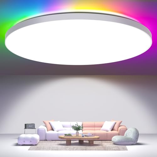 Deckenleuchte Led Dimmbar 24W RGB Farbwechsel LED Deckenlampe Flach mit Fernbedienung 2400LM Rund 3000K-6500K Deckenbeleuchtung für Schlafzimmer Küche Wohnzimmer Korridor Esszimmer Balkon Badezimmer Deckenleuchte Led Dimmbar 24W RGB Farbwechsel LED Deckenlampe Flach mit Fernbedienung 2400LM Rund 3000K-6500K Deckenbeleuchtung für Schlafzimmer Küche Wohnzimmer Korridor Esszimmer Balkon Badezimmer von Swoieltr