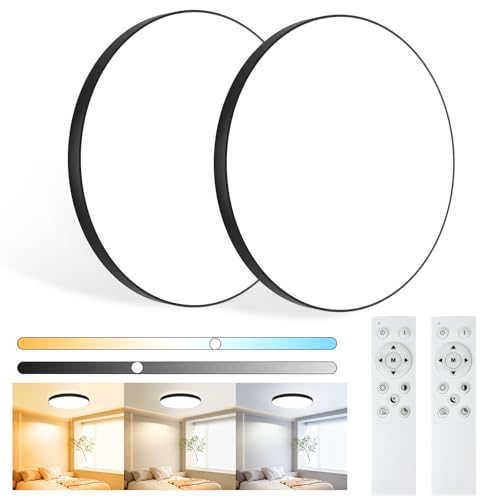 LED Deckenleuchte Flach Deckenlampe Dimmbar mit Fernbedienung [2Stück] Ø28cm 3000K~6500K,24W, 2000LM, IP44 Wasserfest Deckenleuchten Rund, Küchenlampe Lampen Decke für Schlafzimmer/Bad -Schwarzer Rand von Swoieltr