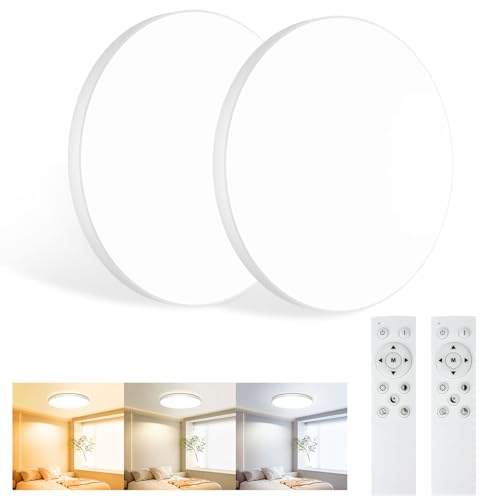 LED Deckenleuchte Flach Deckenlampe Dimmbar mit Fernbedienung Ø28cm [2 Stück] 3000K~6500K,24W, 2000LM, IP44 Wasserfest Deckenleuchten Rund, Küchenlampe LED Lampen Decke für Schlafzimmer/Wohnzimmer/Bad von Swoieltr