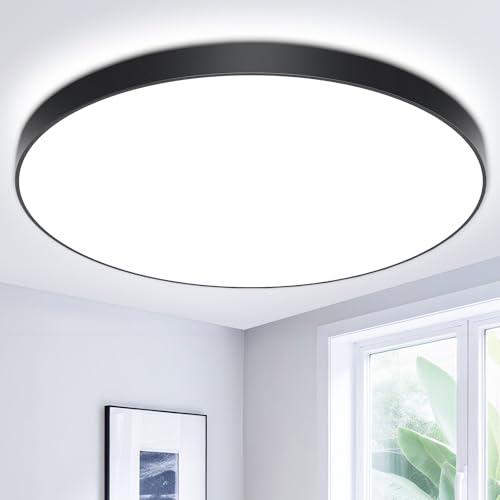 LED Deckenleuchte Flach Deckenlampe Ø28cm 24W,6500K, LED Lampen 2000LM, IP44 Wasserfest Rund Wohnzimmerlampe Decke Schlafzimmer Modern Schlicht Ultra Dünn für Badezimmer/Balkon/Keller-Schwarzer Rand von Swoieltr
