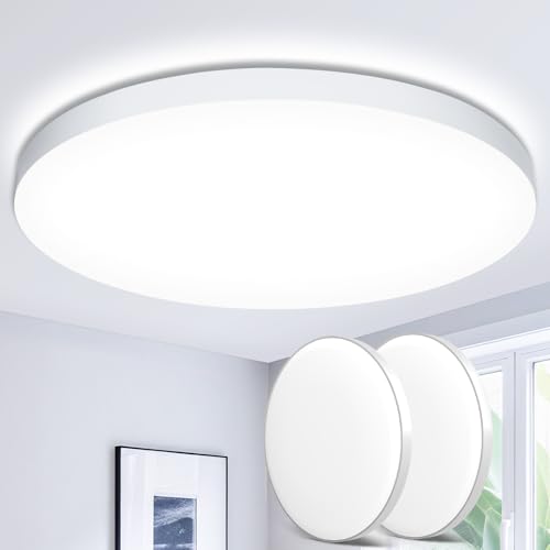 LED Deckenleuchte Flach Deckenlampe Ø28cm 2Stück 24W,6500K,LED Lampen 2000LM, IP44 Wasserfest Rund Wohnzimmerlampe Decke Schlafzimmer Modern Schlicht Ultra Dünn für Badezimmer/Wohnzimmer/Balkon/Keller von Swoieltr