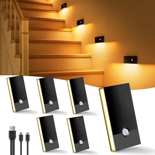 Nachtlicht Mit Bewegungsmelder, 6 Stück LED Nachtlicht USB-C Aufladbar 3 Modi Treppenlicht Bewegungsmelder, WarmWeiß Innen Nacht licht für Treppe, Flure, Kinderzimmer, Schlafzimmer, Küche,Schwarz Nachtlicht Mit Bewegungsmelder, 6 Stück LED Nachtlicht USB-C Aufladbar 3 Modi Treppenlicht Bewegungsmelder, WarmWeiß Innen Nacht licht für Treppe, Flure, Kinderzimmer, Schlafzimmer, Küche,Schwarz von Swoieltr