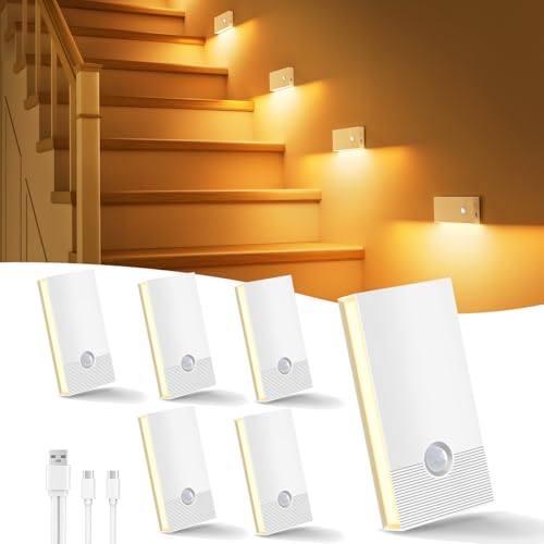 Nachtlicht Mit Bewegungsmelder, 6 Stück LED Nachtlicht USB-C Aufladbar 3 Modi Treppenlicht Bewegungsmelder, WarmWeiß Innen Nacht licht für Treppe, Flure, Kinderzimmer, Schlafzimmer, Küche,Weiß Nachtlicht Mit Bewegungsmelder, 6 Stück LED Nachtlicht USB-C Aufladbar 3 Modi Treppenlicht Bewegungsmelder, WarmWeiß Innen Nacht licht für Treppe, Flure, Kinderzimmer, Schlafzimmer, Küche,Weiß von Swoieltr