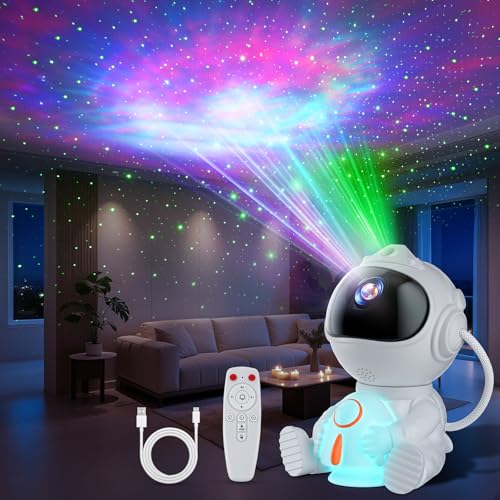 Swoieltr Sternenhimmel Projektor, Astronaut LED Sternenprojektor mit 8 Nebelmodi, 5 Helligkeit & Geschwindigkeit, 2 Sternenmodi & Timing, Fernbedienung Rakete Nachtlicht für Kinder Erwachsene Party von Swoieltr
