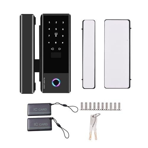 Swokely Smart Lock Glastürschloss WiFi-Fernentriegelung TY-App Fingerabdruck-Passwort IC-KarteTürschloss Austauschbare Schlosskörperrichtung für 10–12 mm Dicke Büro-/Haustür von Swokely