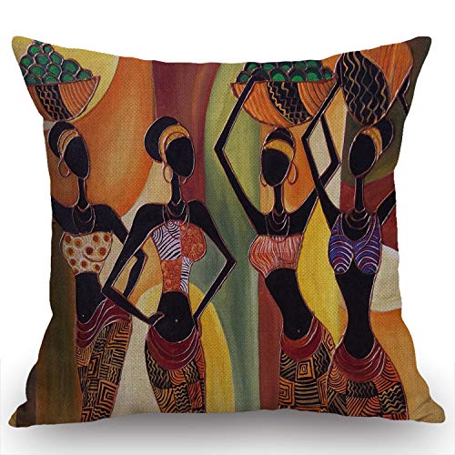 Swono Kissenbezug Afrikanische Frau Baumwolle Leinen quadratischer Kissenbezug Standard Kissenbezug für Männer Frauen Home Dekorative Sofa Sessel Schlafzimmer Wohnzimmer 45,7 x 45,7 cm von Swono