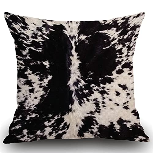 Swono Kuhfell-Druck, Überwurf-Kissenbezug mit schwarz-weißen Kuh-Punkten, bedrucktes Bauernhaus-Kissenbezug für Sofa, Couch, 45,7 x 45,7 cm, Baumwollleinen von Swono