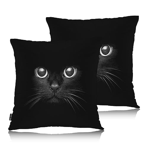 Swono Schwarze Katze, 2 Stück, dekorative Kissenbezüge, niedliches Katzengesicht, Haustier, Kätzchen, Katzenaugen, Couch-Kissenbezug, Boho-Kissenbezug für Schlafzimmer, Sofa, Wohnzimmer, 45,7 x 45,7 von Swono