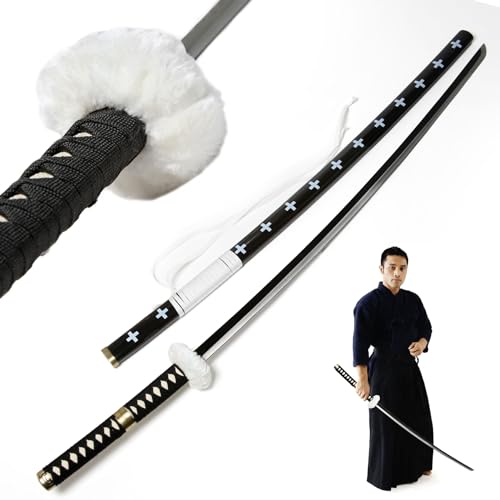 Swords and more One Piece - Trafalgar Law Schwert schwarzer Griff 96 cm, Trafalgar Law Kikoku Nodachi, Metall Samurai Schwerter echt mit Scheide, Katana Schwert für One Piece Cosplay, Schwarz von Swords and more