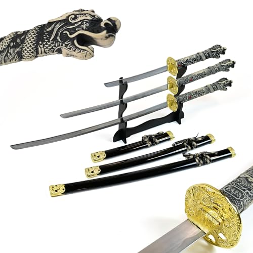 Swords and more Samurai Schwert Set – Highlander Duncan MacLeods Drachenkopf Dekokatana mit hölzernem Schwertständer, Katana, Wakizashi und Tanto als Samuraischwert-Deko Swords and more Samurai Schwert Set – Highlander Duncan MacLeods Drachenkopf Dekokatana mit hölzernem Schwertständer, Katana, Wakizashi und Tanto als Samuraischwert-Deko von Swords and more