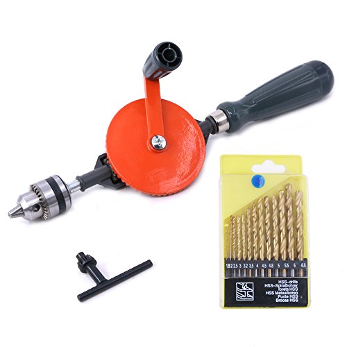 Swpeet 1/4 Zoll (0.6-6mm) Handbohrmaschine mit 13 Stahlbohrern (40–98 mm),Leistungsstark Spannfutter Stahlguss Doppelritzel Handbohrer zum Epoxy,Schlüsselanhängern,Herstellung von Schmuck,Polymerton von Swpeet