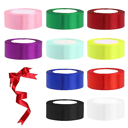 Swpeet 10 Rollen 10 Farben 1" x 25 Yards Single Faced Polyester Ribbon Fabric Satin Ribbon Assortment Kit, Geschenkpapier Bänder für Geschenkverpackungen, Kunsthandwerk- Gesamtlänge 250 Yards von Swpeet