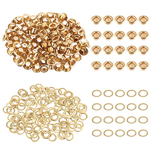 Swpeet 400 Stück, 200 Sets, 1/5 Zoll (6 mm) Loch, goldfarben, dicke Metallösen, Set für die Reparatur von Leinwand, Leder, Vorhängen von Swpeet