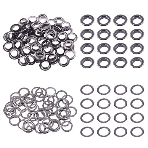 Swpeet 100 Stück – 50 Sets 10 mm Lochpistole, schwarze Ösen, dicke Metallösen, Ösen-Set, Metallösen, Kits Ösen für die Reparatur von Leinwand, Leder, Vorhängen, 100 Stück von Swpeet