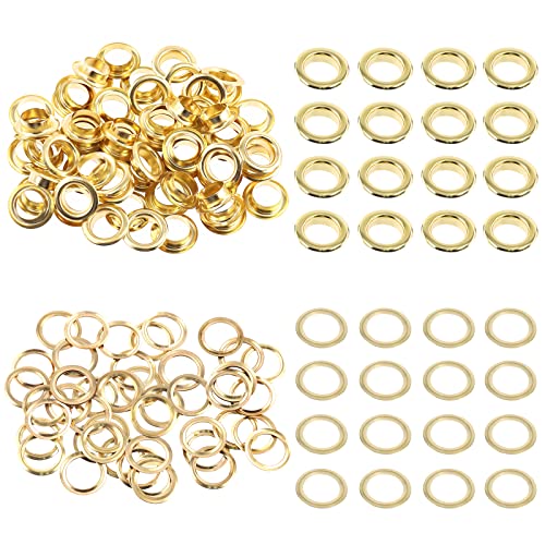 Swpeet 100 Stück – 50 Sets 12 mm Loch goldene Ösen dicke Metallösen Ösen Ösen Set Metallösen Kit Metallösen Kits Ösen für die Reparatur von Leinwand, Leder, Vorhängen von Swpeet