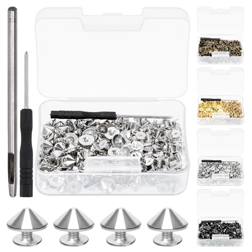 Swpeet 102Pcs Silber Farbe Kegel Spikes und Studs Kit mit Loch Punch und Schraubendreher, Back Leder Craft Rapid Nietschrauben, Spikes Schraube für Kleidung Schuhe Leder Handwerk Swpeet 102Pcs Silber Farbe Kegel Spikes und Studs Kit mit Loch Punch und Schraubendreher, Back Leder Craft Rapid Nietschrauben, Spikes Schraube für Kleidung Schuhe Leder Handwerk von Swpeet